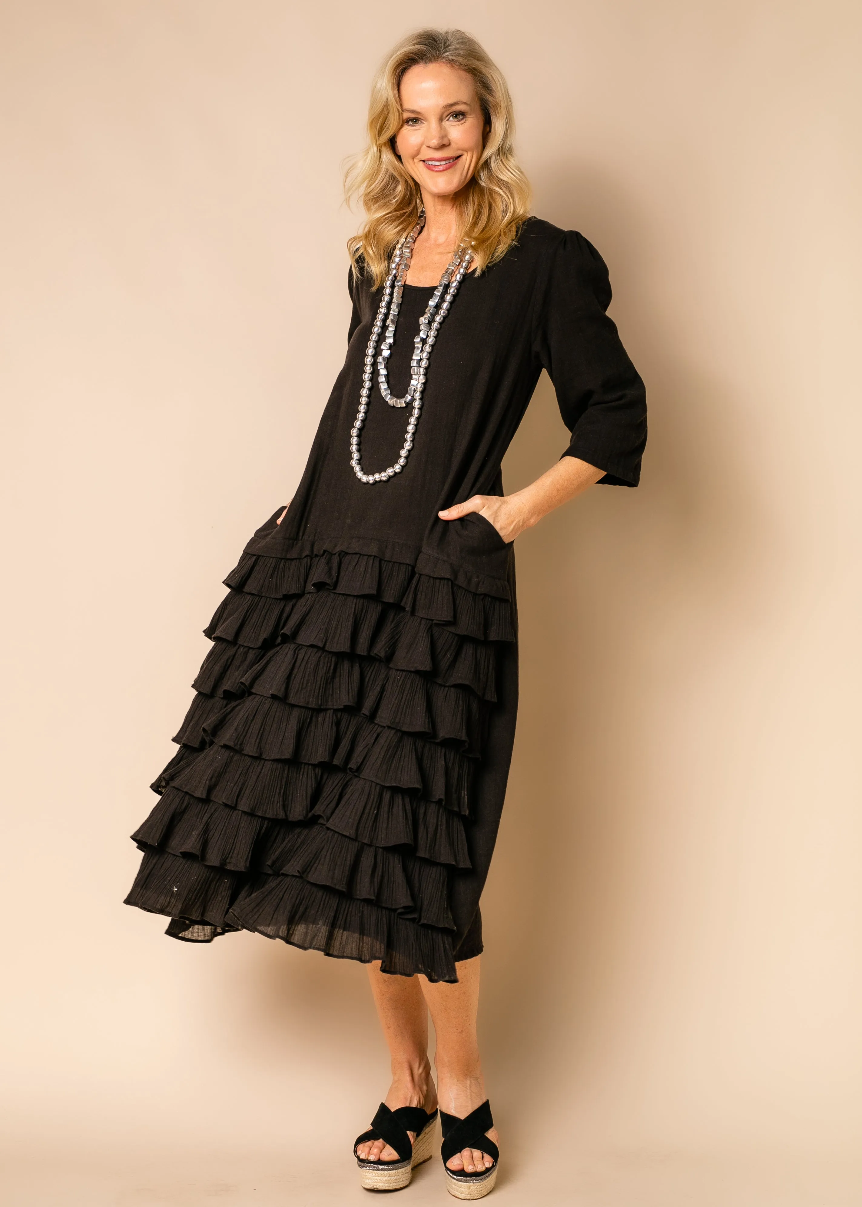 Ashton Cotton Dress in Onyx