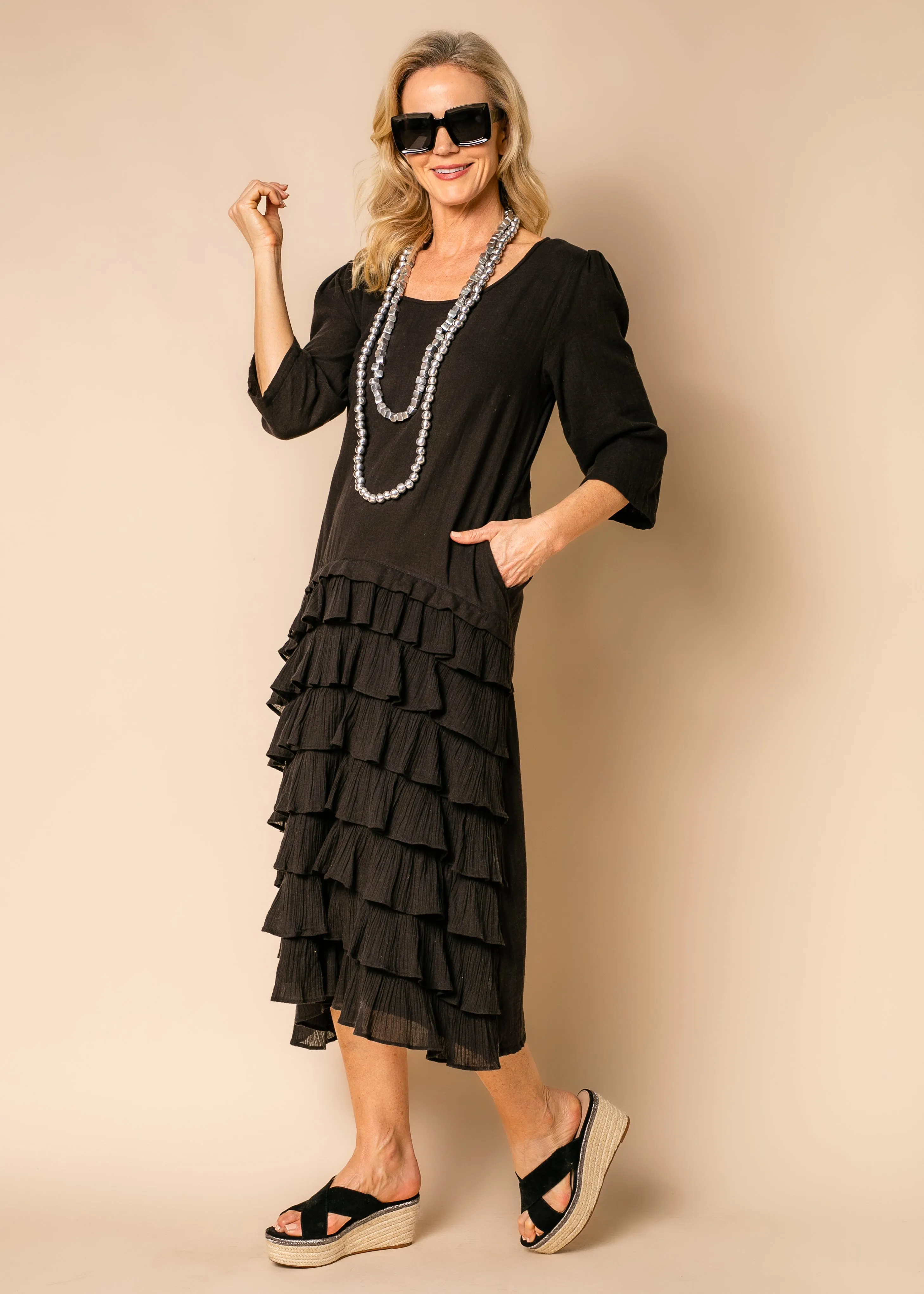 Ashton Cotton Dress in Onyx