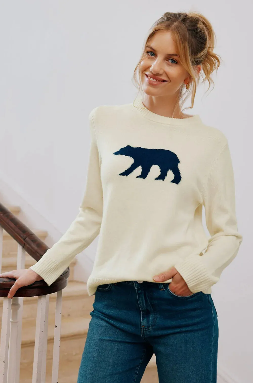 Aspiga Clothing Womens Polar Bear Jumper - Light blue or cream
