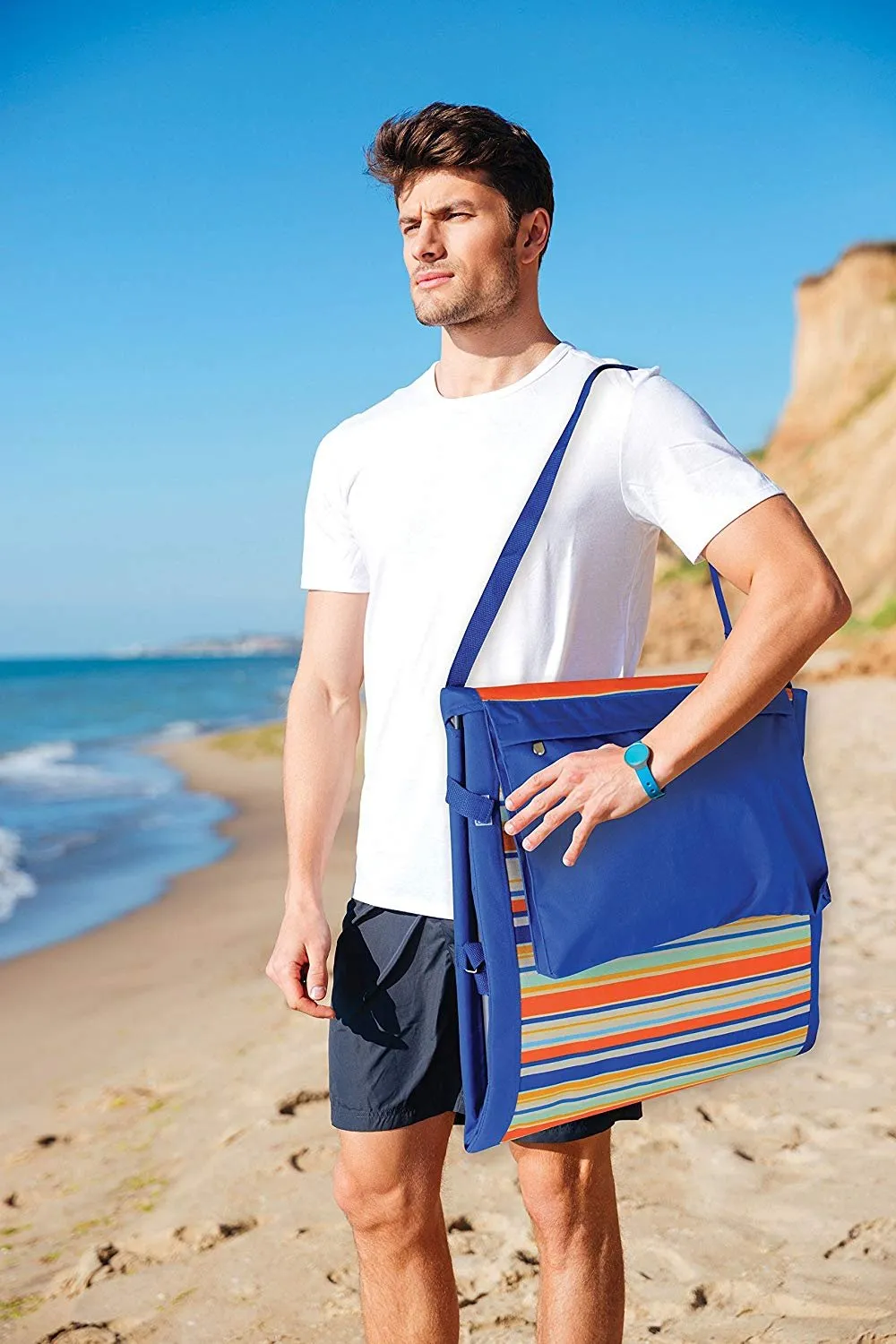 Awesome on The Go Portable Beach Reclining Lounger! Extra comfort, Folding portable beach mat measuring 42" inches open. Features inflatable pillow Storage pocket for keys, phone etc. Retails $55 