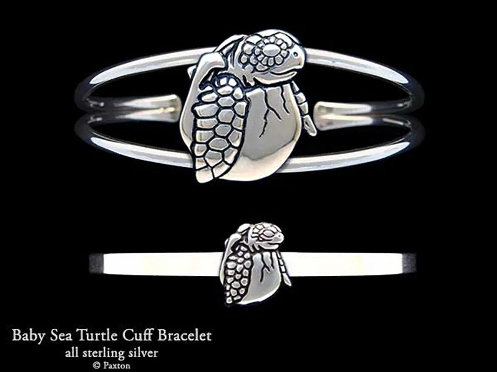 Baby Sea Turtle Cuff Bracelet Sterling Silver
