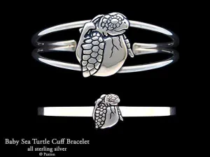 Baby Sea Turtle Cuff Bracelet Sterling Silver