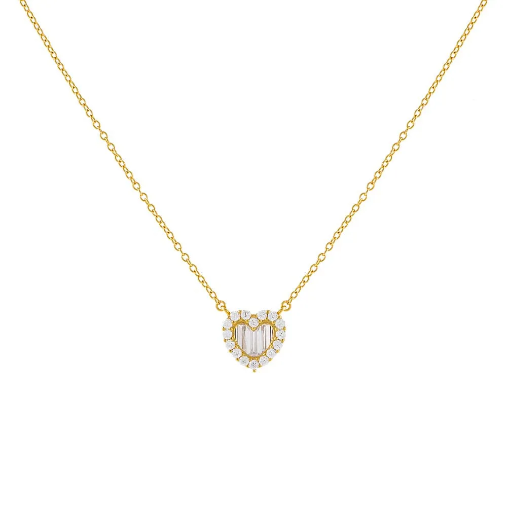 Baguette CZ Heart Necklace