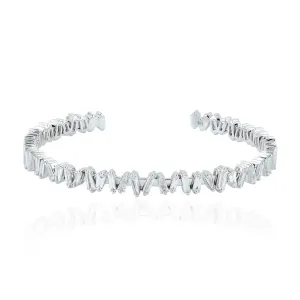 Baguette Diamond Zig Zag 18k White Gold Cuff Bracelet For Her