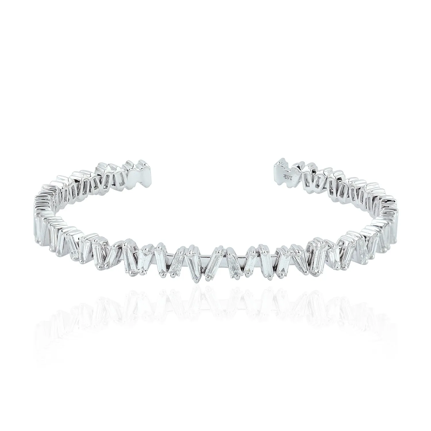 Baguette Diamond Zig Zag 18k White Gold Cuff Bracelet For Her
