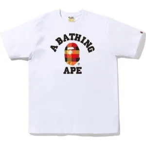 Bape Block Check College Tee White / Red