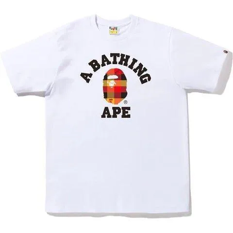 Bape Block Check College Tee White / Red