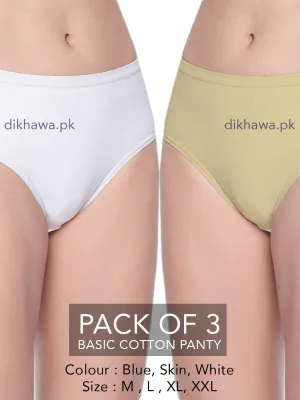 Basic Cotton Panty Pack of 3 - FL-519 - Blue Skin & White