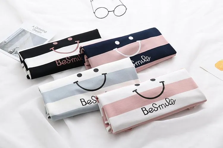 'Be Smile' 3/4 Sleeve Crop T-Shirt