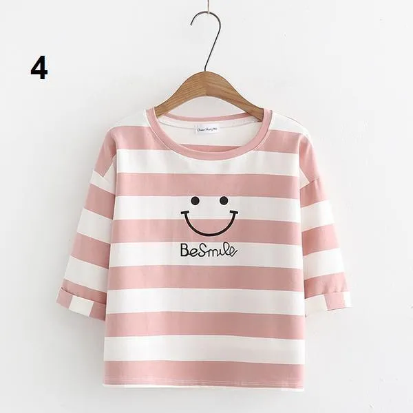 'Be Smile' 3/4 Sleeve Crop T-Shirt