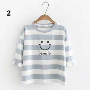 'Be Smile' 3/4 Sleeve Crop T-Shirt