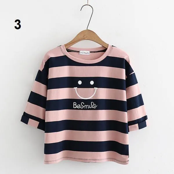 'Be Smile' 3/4 Sleeve Crop T-Shirt