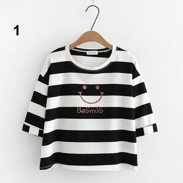 'Be Smile' 3/4 Sleeve Crop T-Shirt