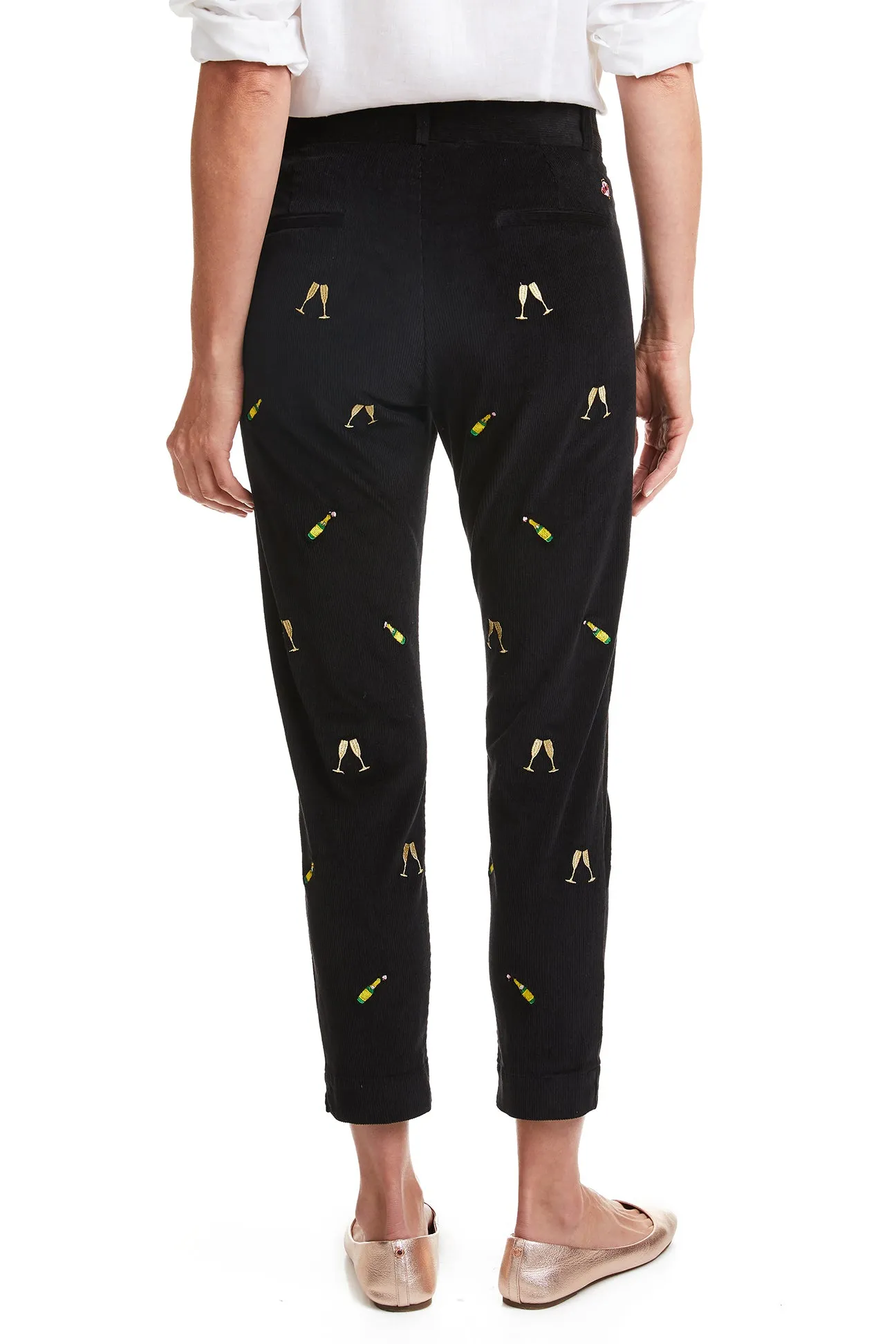 Beachcomber Corduroy Ankle Capri Black with Champagne Toast