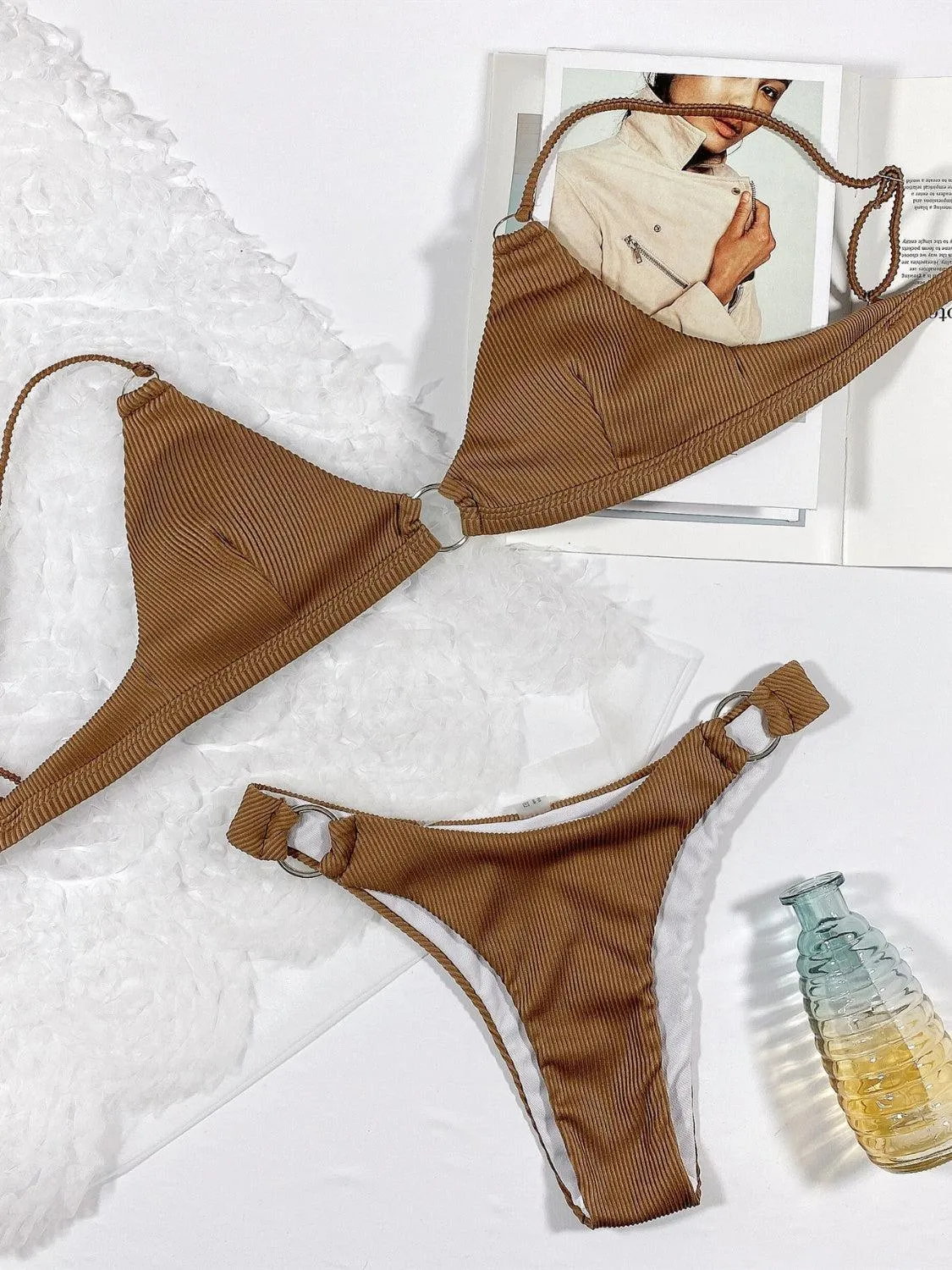 Beachwear Plunge High Leg Bikini Set
