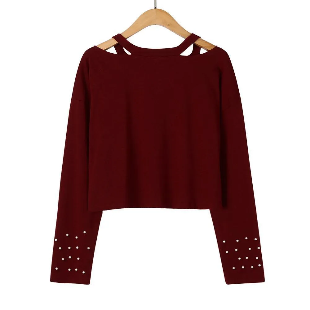 Beaded Long Sleeve V-Neck Shirt