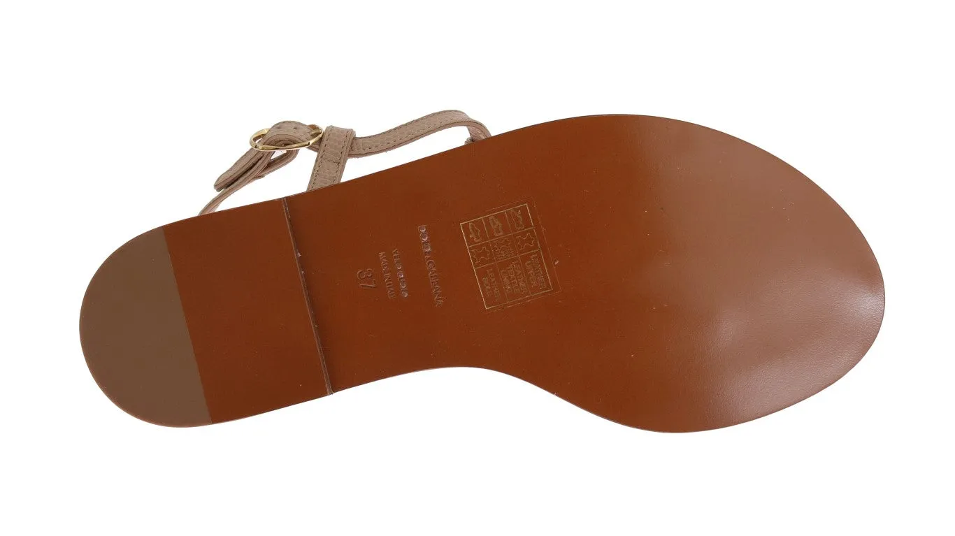 Beige Leather Crystal Floral Sandal