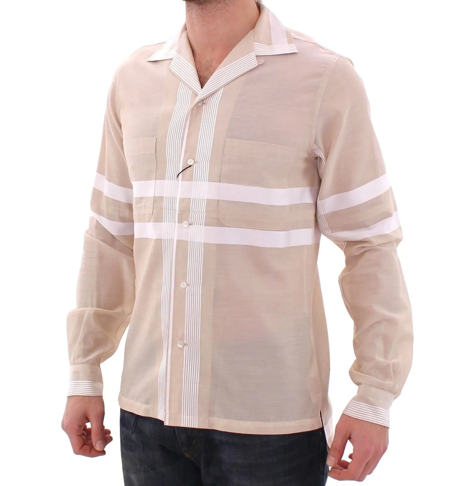 Beige Regular Fit Cotton Casual Shirt