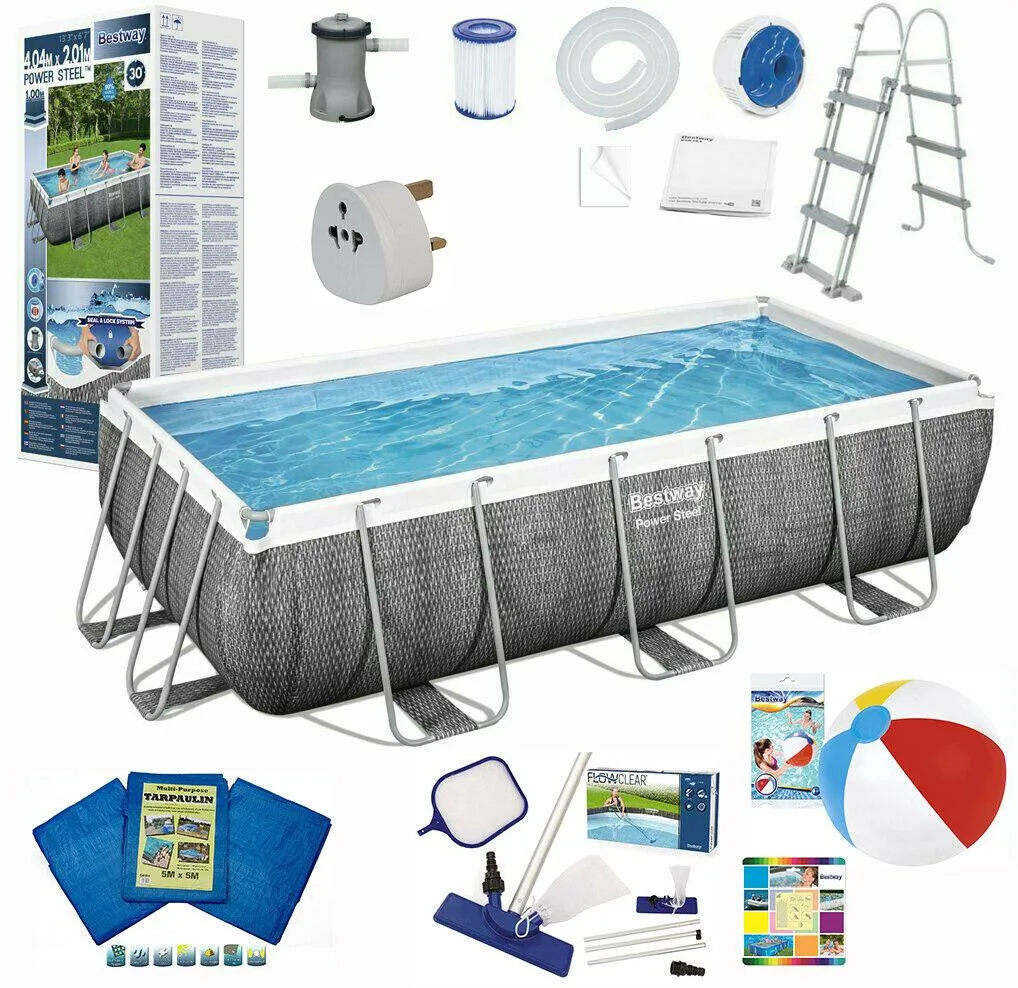 Bestway 13.3Ft Swimming Pool 404X201X100cm Rattan Rectangular   Accessories