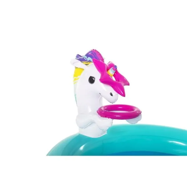 Bestway 9' X 6'6" X 54"/2.74M X 1.98M X 1.37M Magical Unicorn Play Center (1 pool, 1 slide, 1 inflatable star ring, 1 magic wand, 6 play balls,repair patch.)