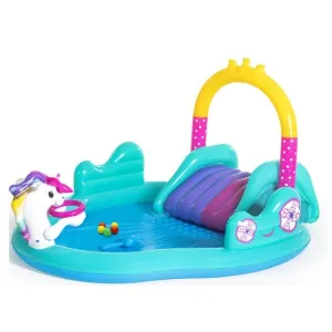 Bestway 9' X 6'6" X 54"/2.74M X 1.98M X 1.37M Magical Unicorn Play Center (1 pool, 1 slide, 1 inflatable star ring, 1 magic wand, 6 play balls,repair patch.)