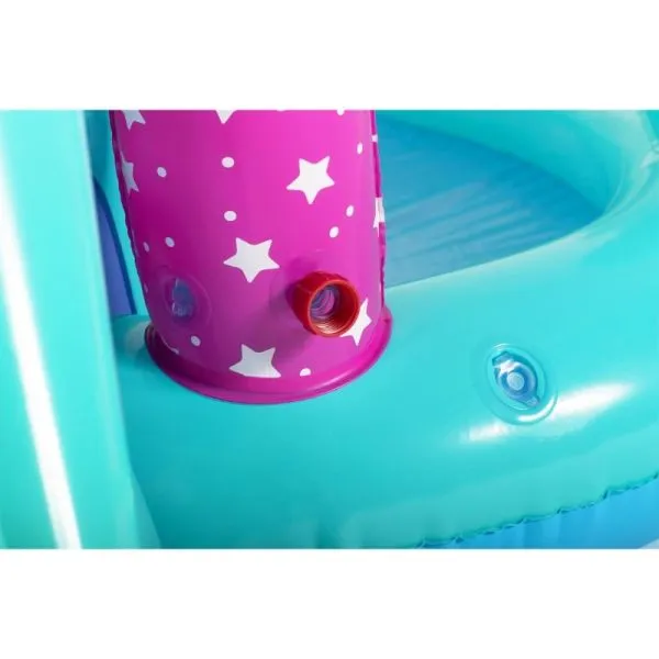 Bestway 9' X 6'6" X 54"/2.74M X 1.98M X 1.37M Magical Unicorn Play Center (1 pool, 1 slide, 1 inflatable star ring, 1 magic wand, 6 play balls,repair patch.)