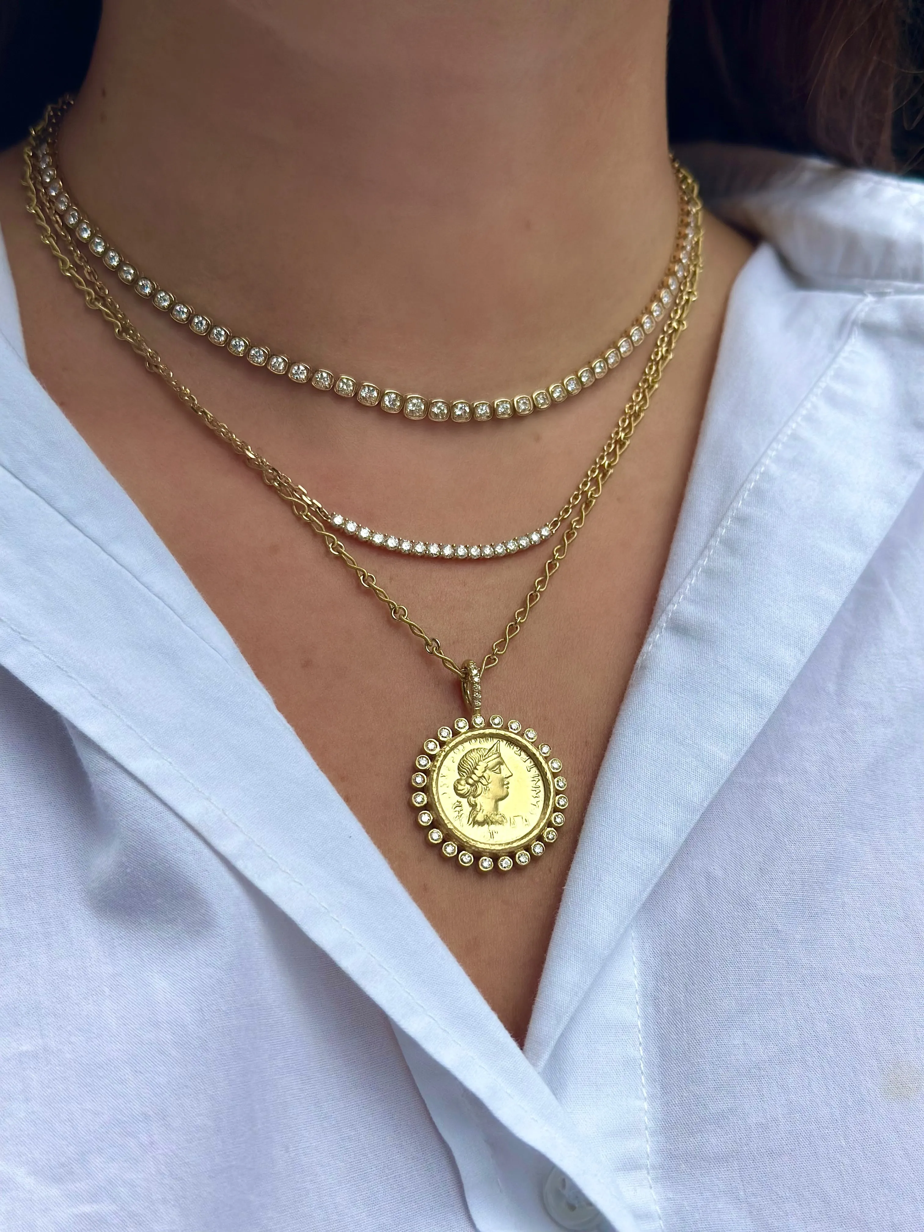 Bezel Set Cushion Tennis Necklace