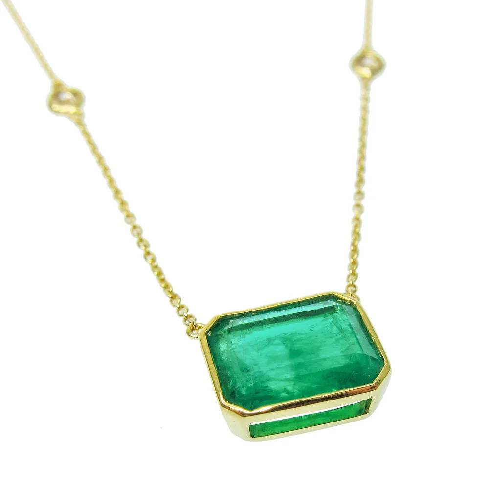 Bezel-set Emerald Solitaire Necklace With Diamonds By The Yard Chain