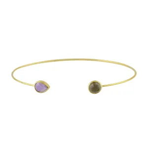 Bezel Set Quartz Smoky & Amethyst Solid Gold Cuff bracelet For Her