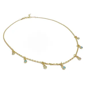 Bezel Turquoise and Clear Necklace