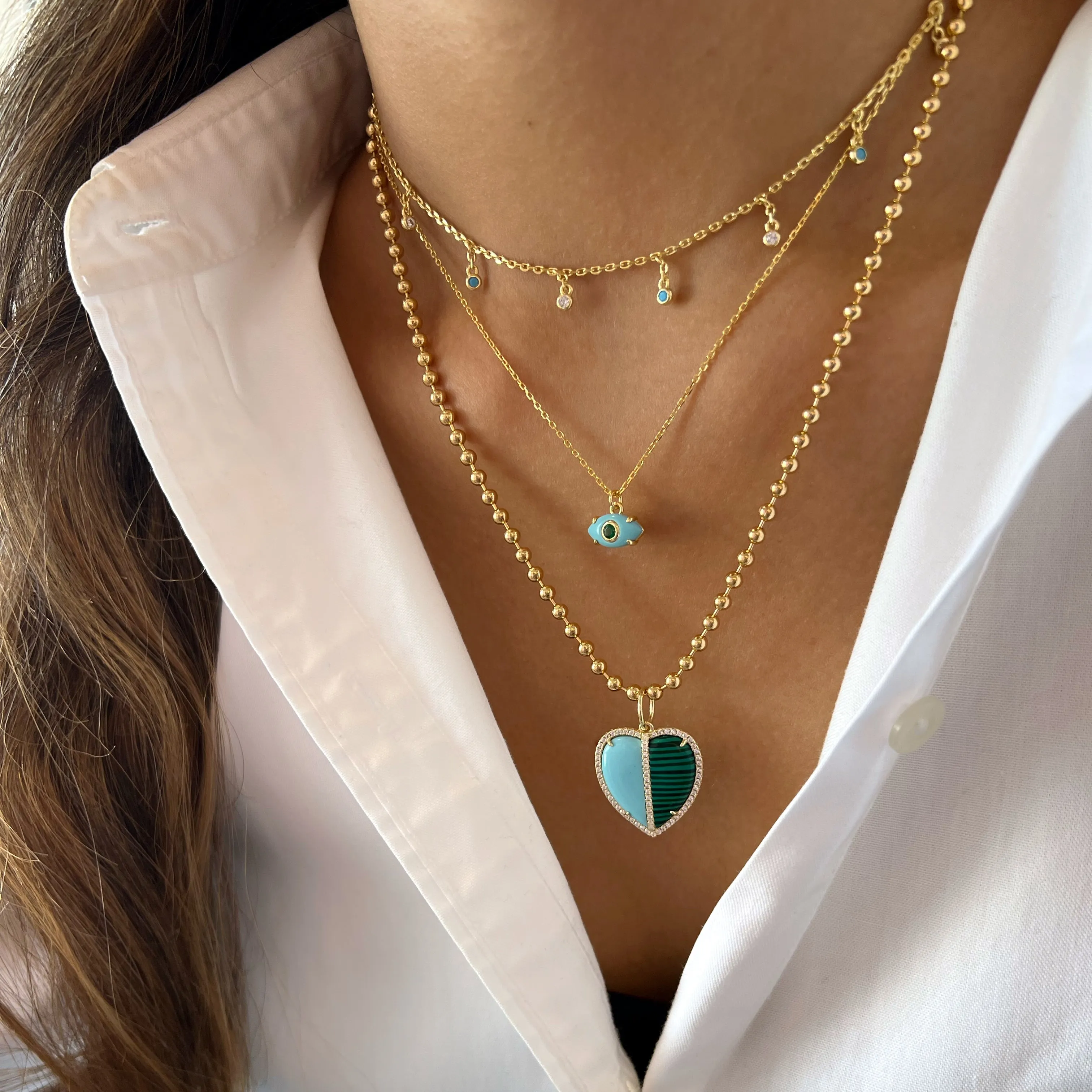 Bezel Turquoise and Clear Necklace
