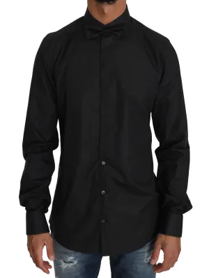 Black Cotton Bowtie Zipper Closure Shirt