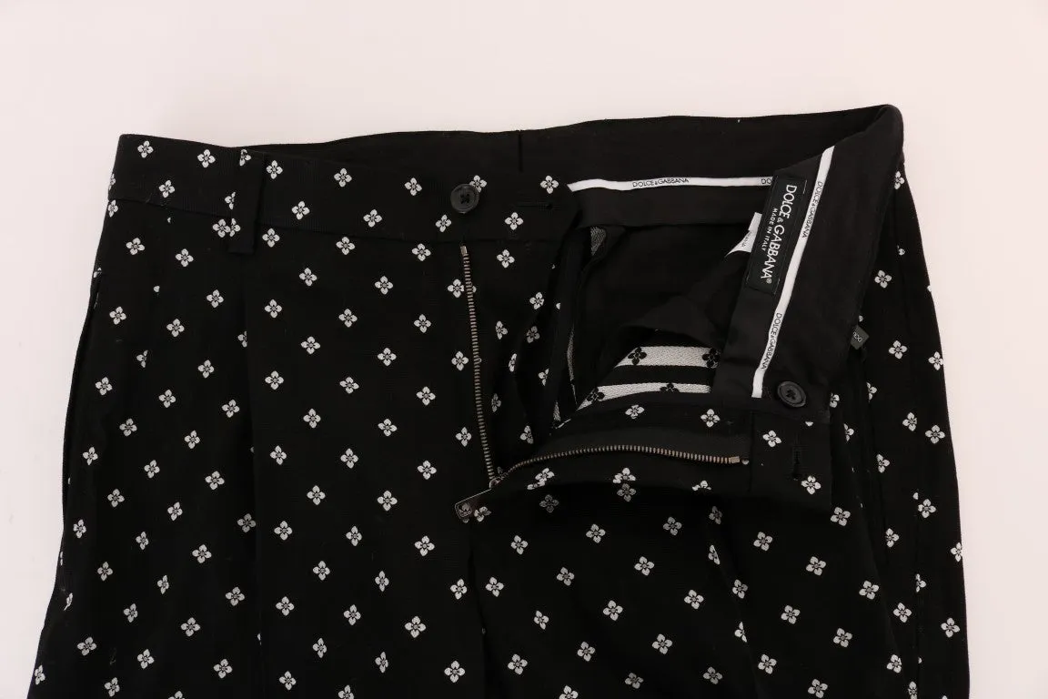 Black Cotton Flower Pattern Pants