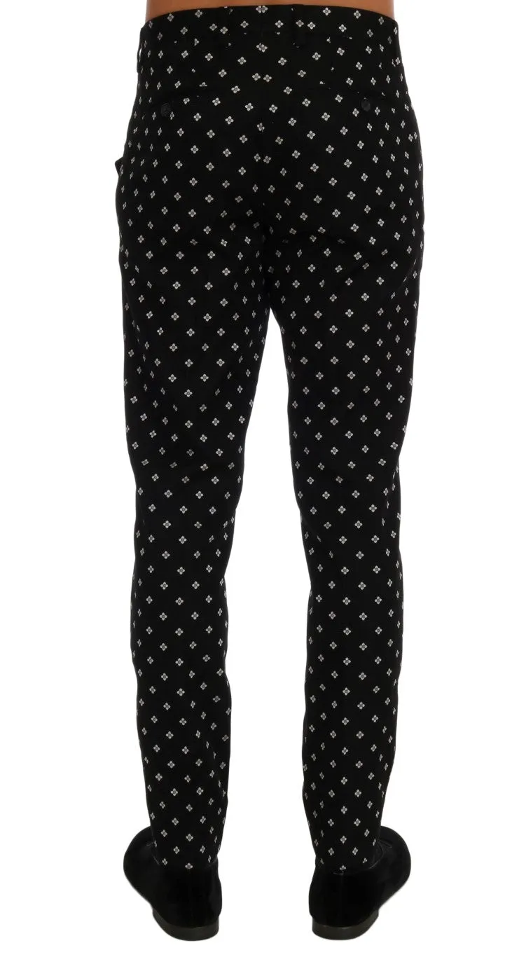 Black Cotton Flower Pattern Pants