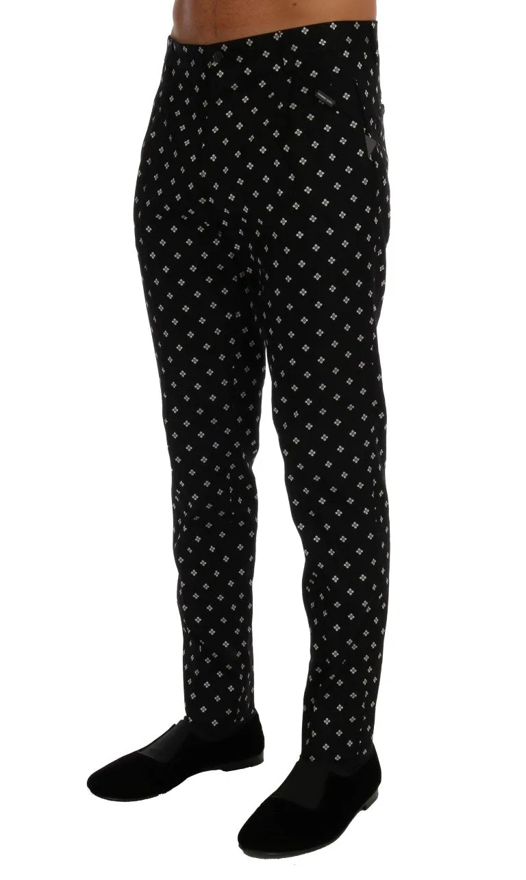 Black Cotton Flower Pattern Pants
