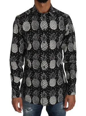 Black Cotton GOLD Pineapple Print