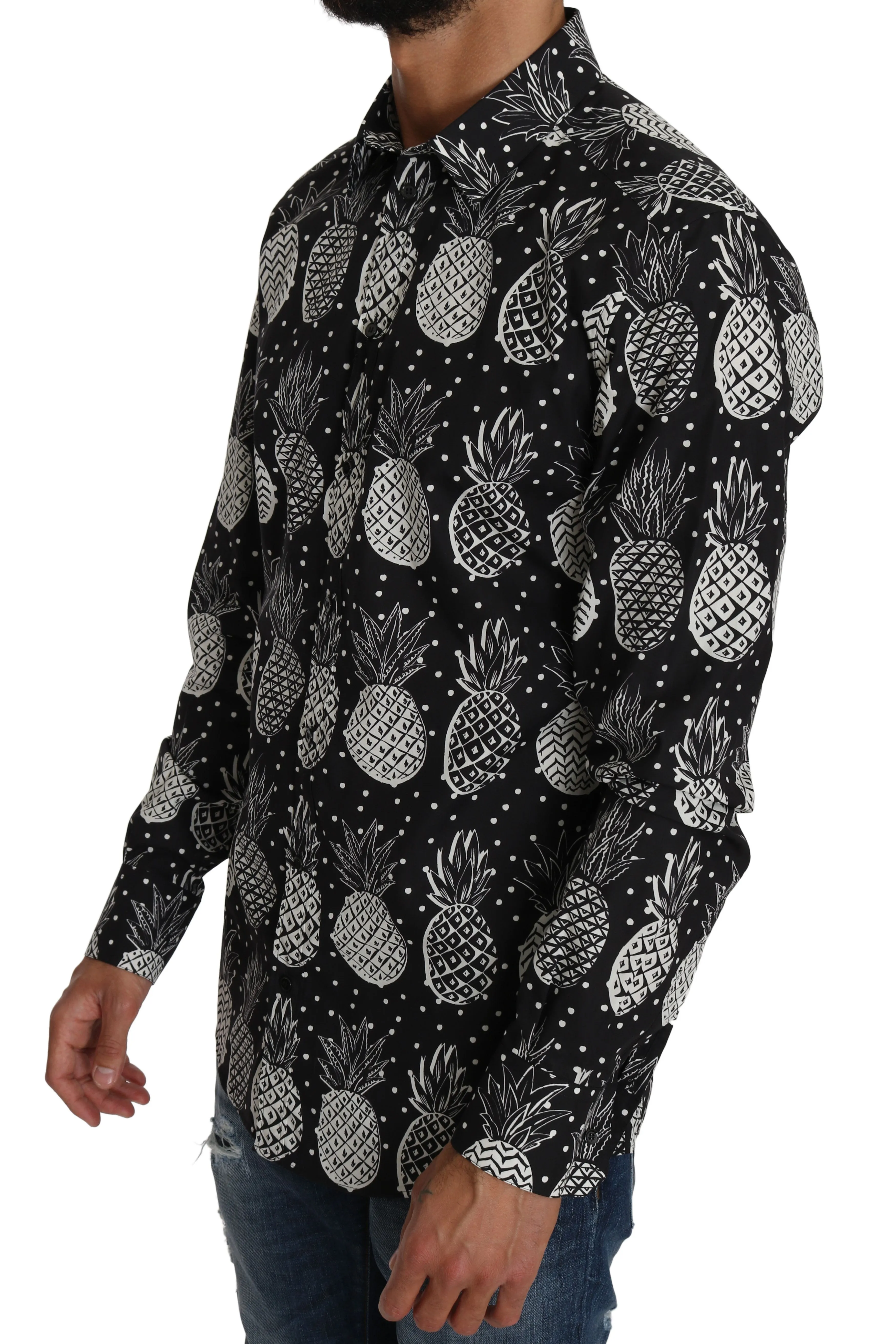 Black Cotton GOLD Pineapple Print