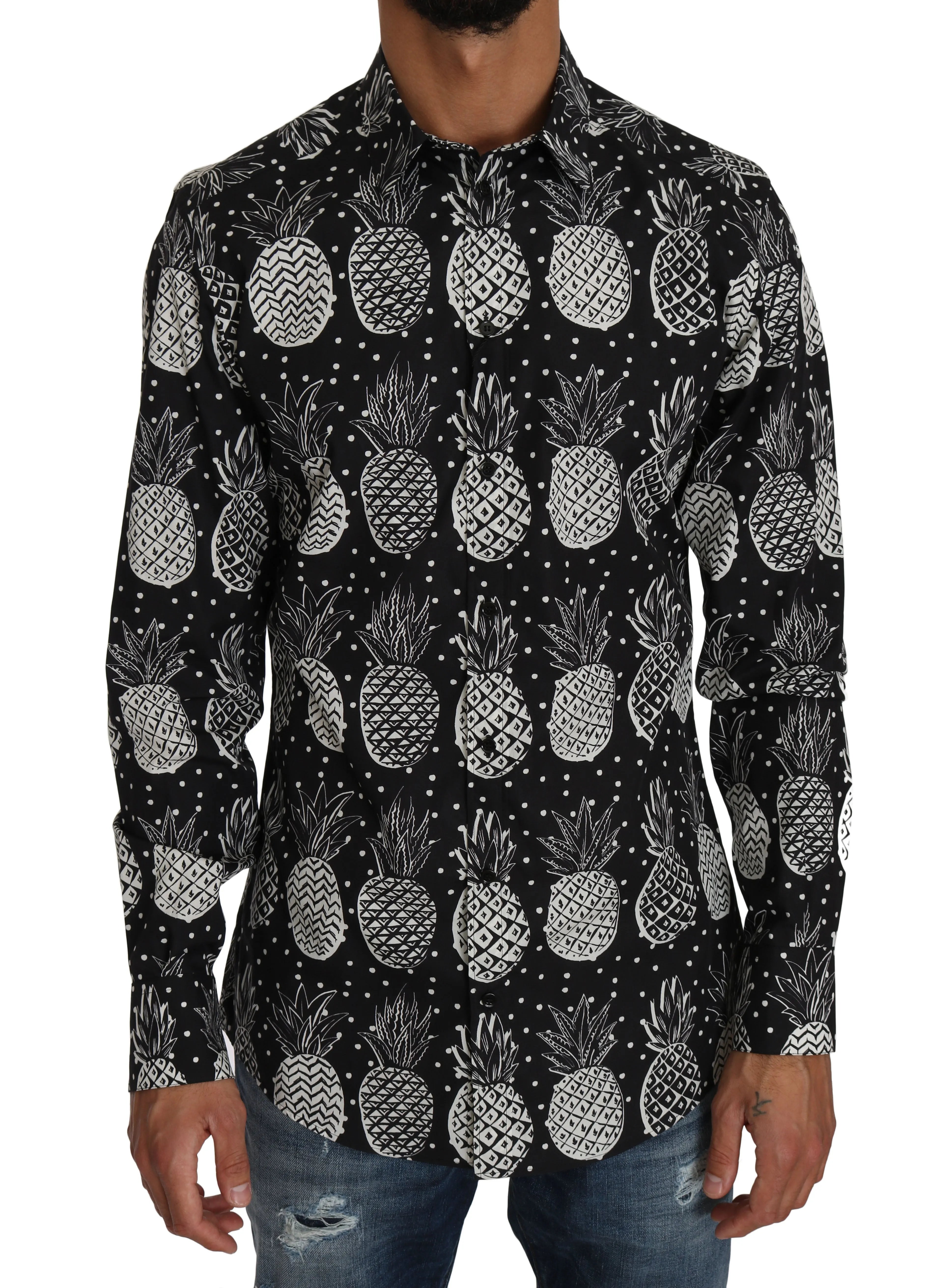 Black Cotton GOLD Pineapple Print