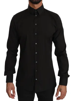 Black Cotton SICILIA Stretch Formal Shirt