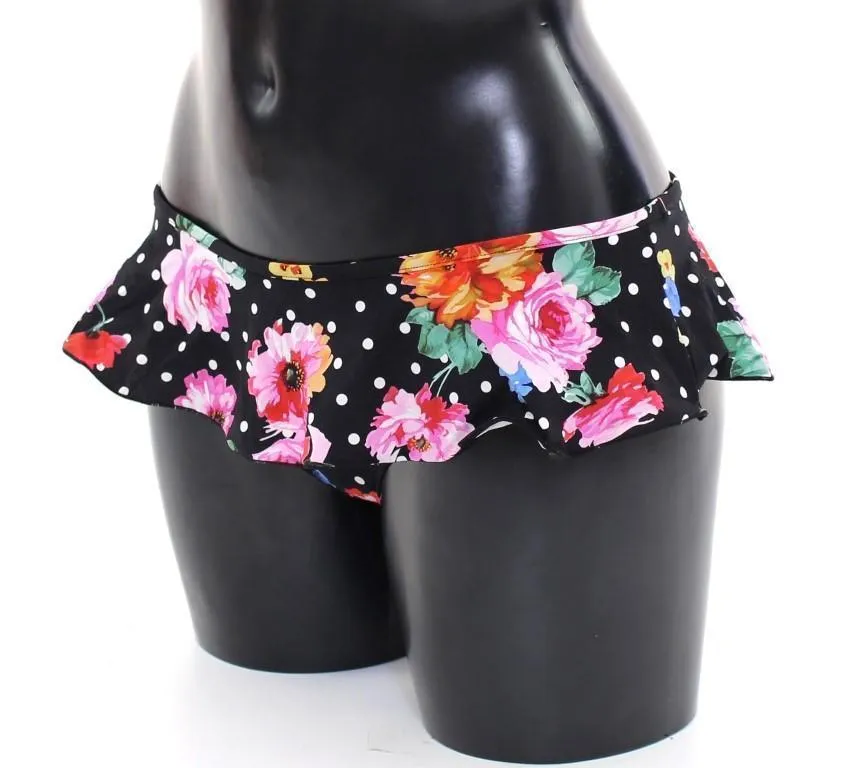 Black Floral Bikini Bottom Swimwear Beachwear
