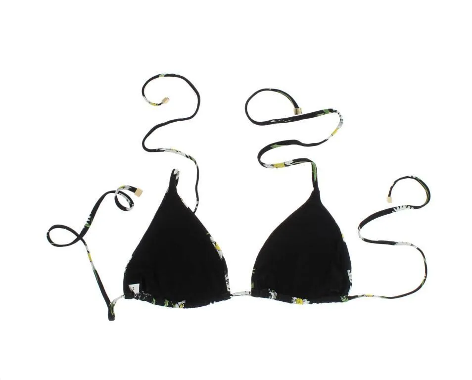 Black Floral Bikini Top