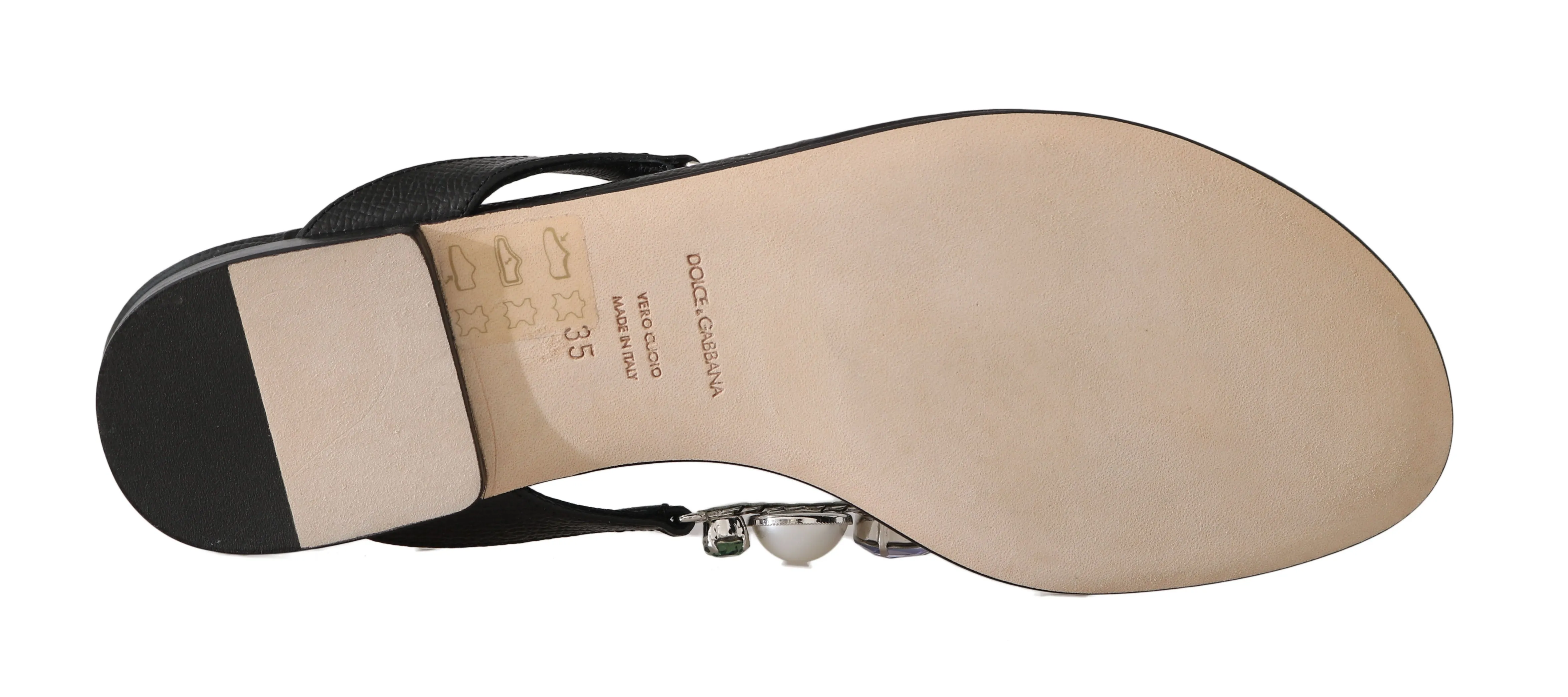 Black Leather Pearl Crystal Flip Flops