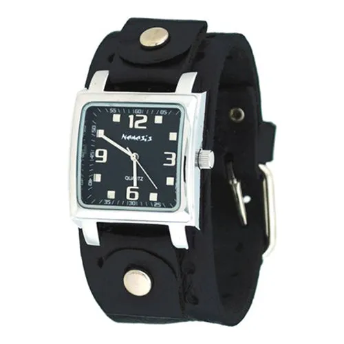 Black Lite SQ Watch with Black Leather Cuff Band B516K