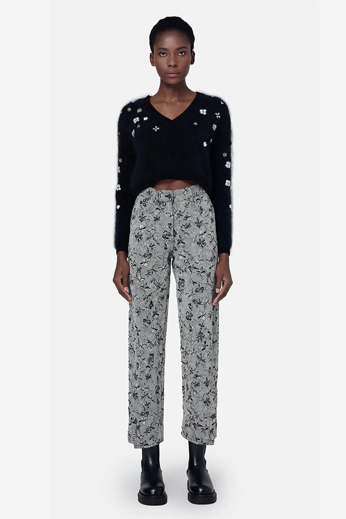 BLACK MOHAIR SILK V-NECK KNITWEAR