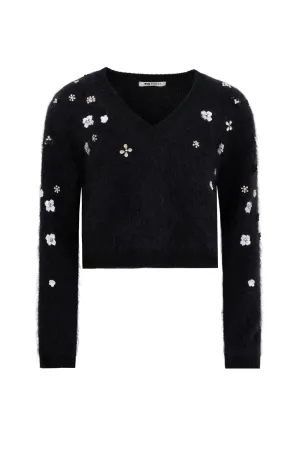 BLACK MOHAIR SILK V-NECK KNITWEAR
