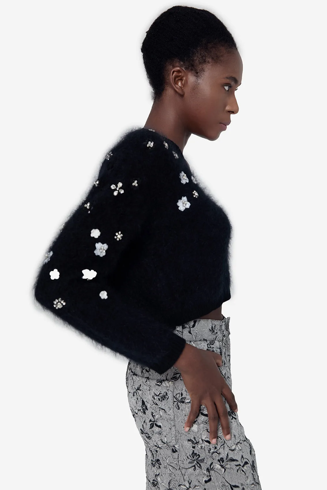 BLACK MOHAIR SILK V-NECK KNITWEAR