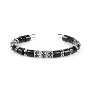 Black Onyx & Silver Beads Cuff Bracelet