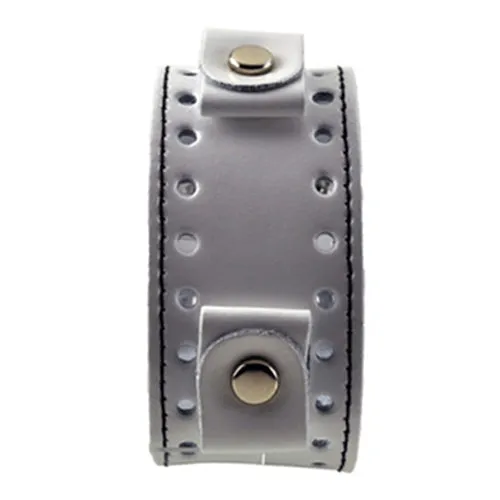 Black Stitched White Leather Cuff