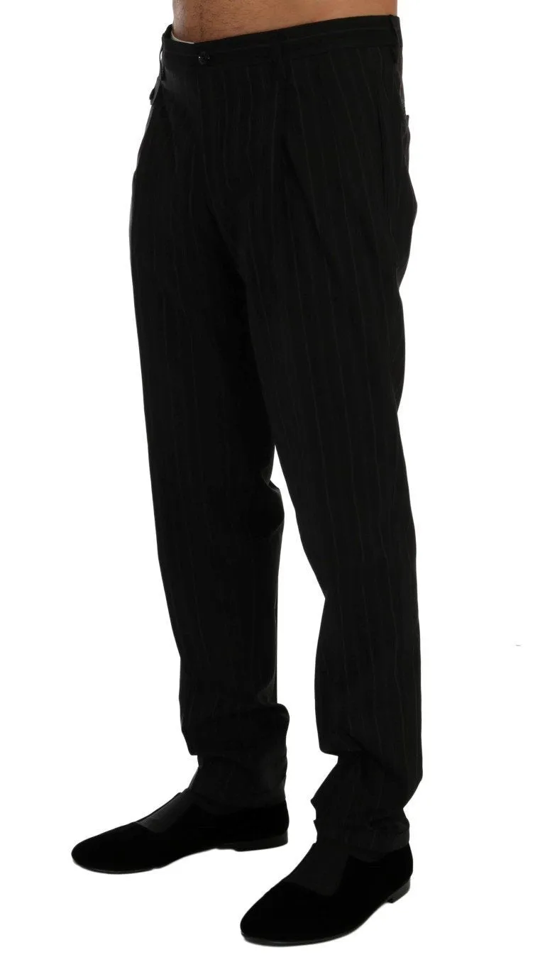 Black Striped Cotton Dress Formal Pants