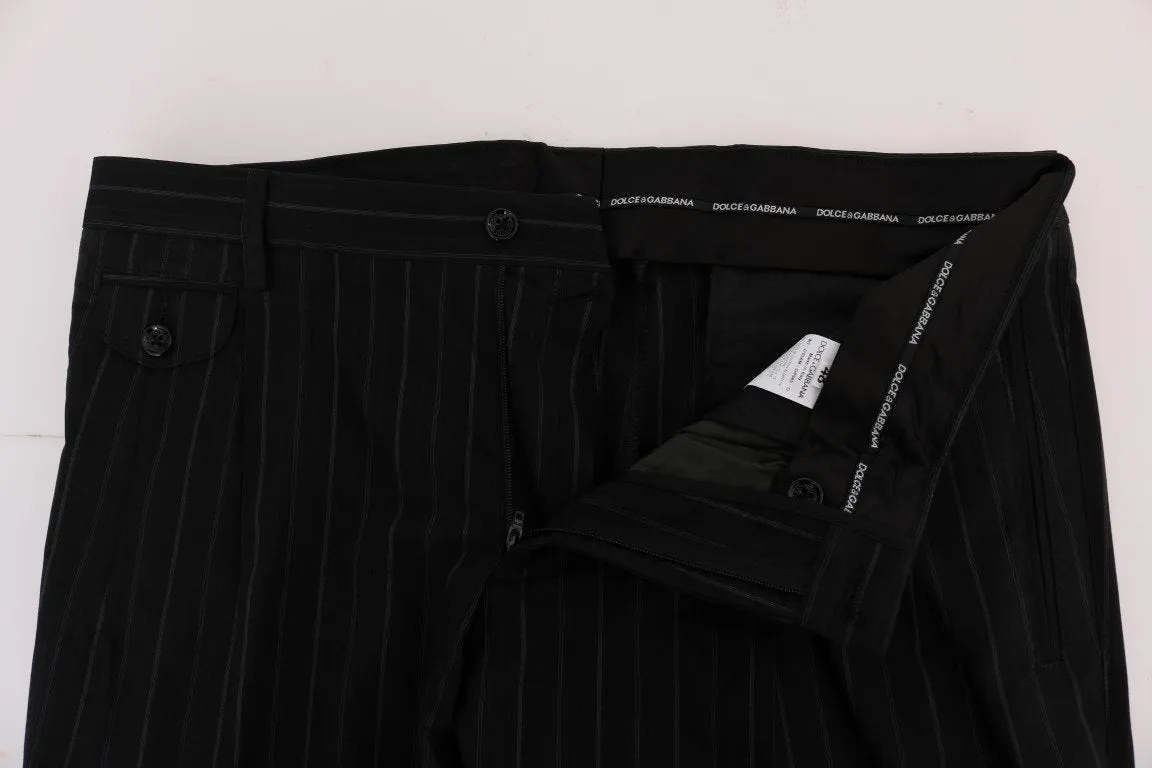 Black Striped Cotton Dress Formal Pants